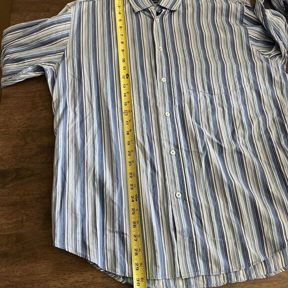 Bugatchi Uomo Dress Shirt Blue Striped Classic Fit Button Up Mens Size Large L - Picture 11 of 11